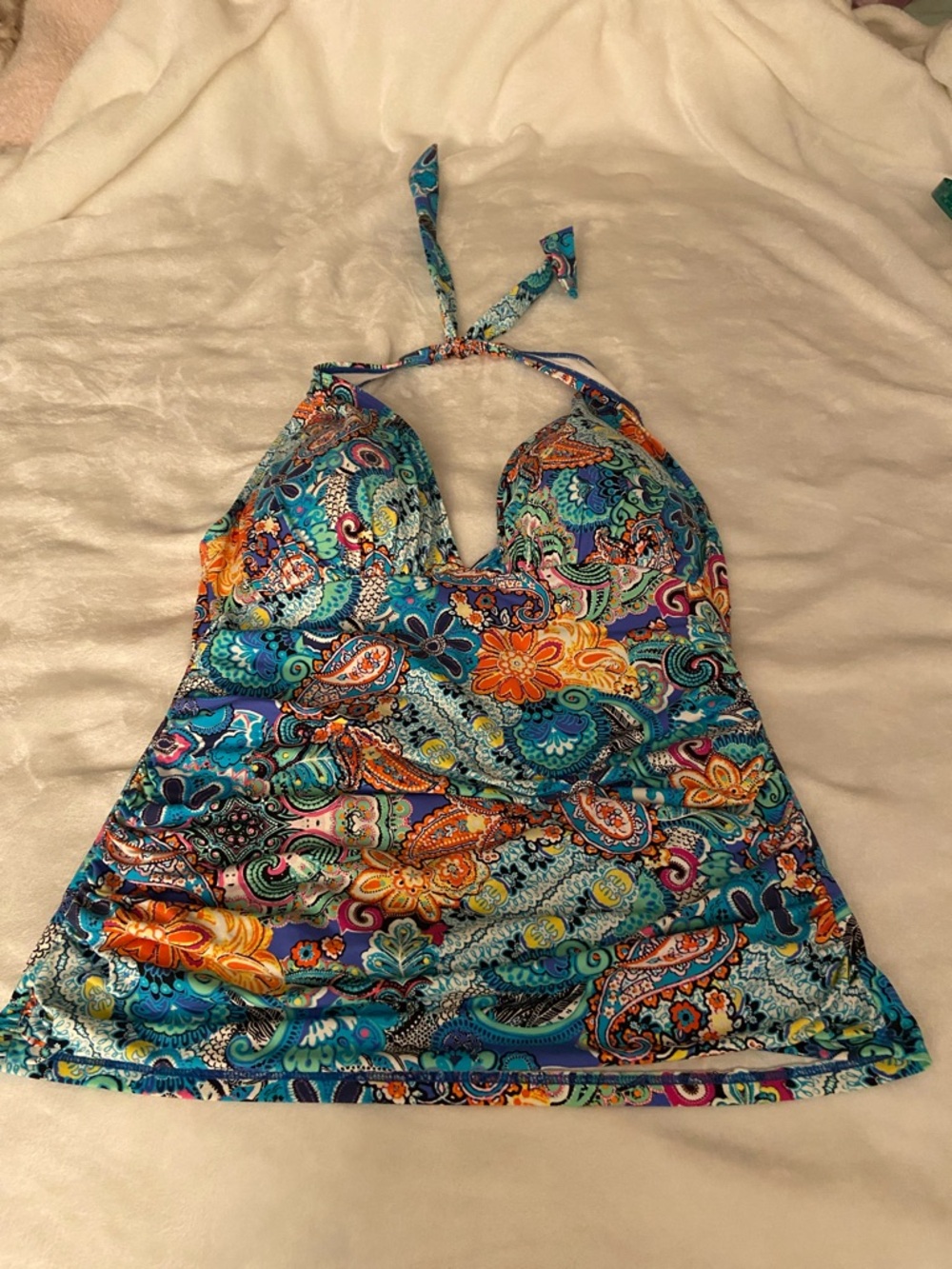Women’s Halter Tankini Swim Top - Blue Multi Paisley